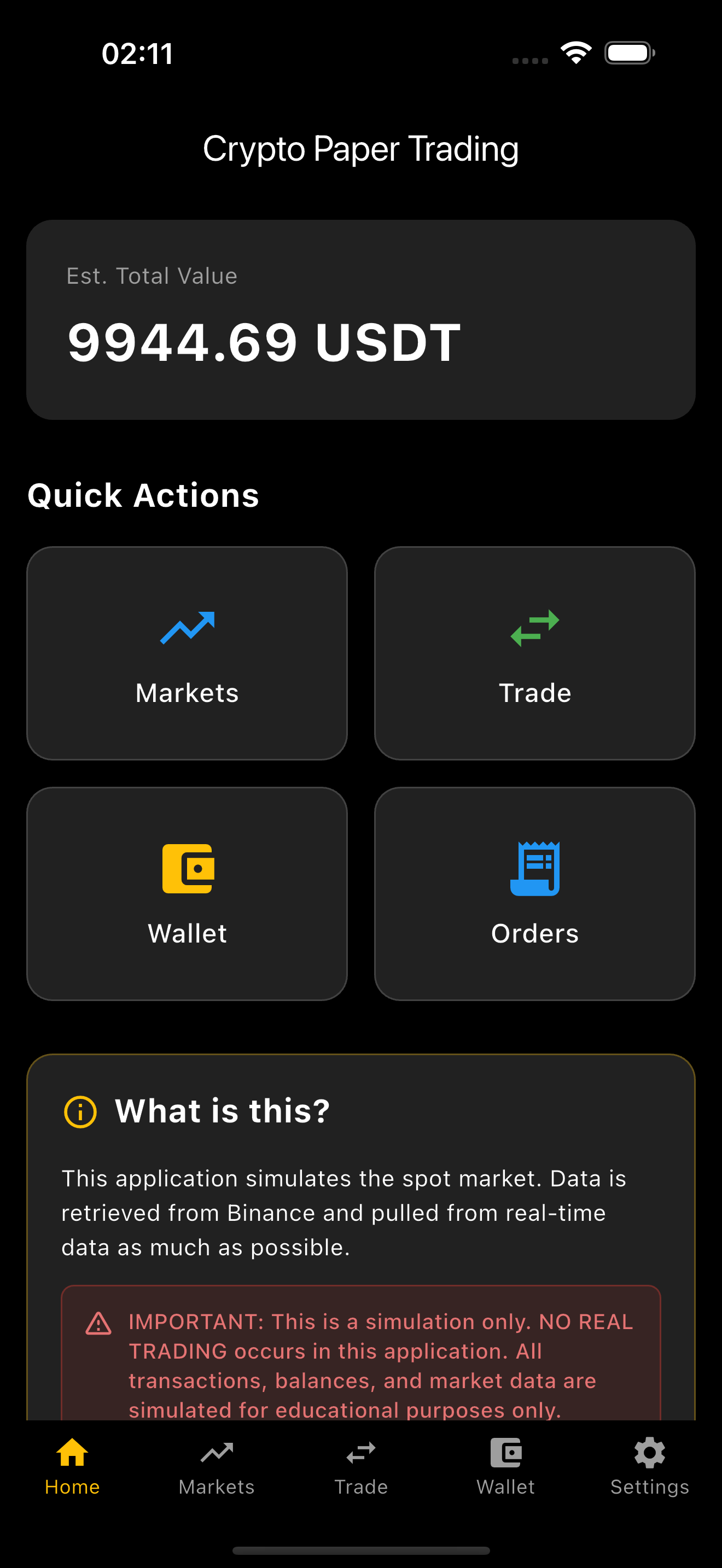 Crypto Paper Trading Screenshot